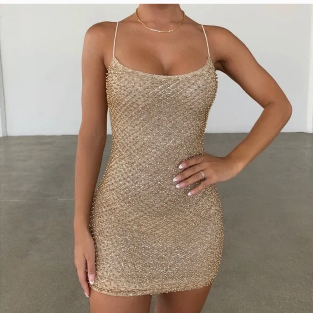 Oh Polly Gold Beaded Dress
